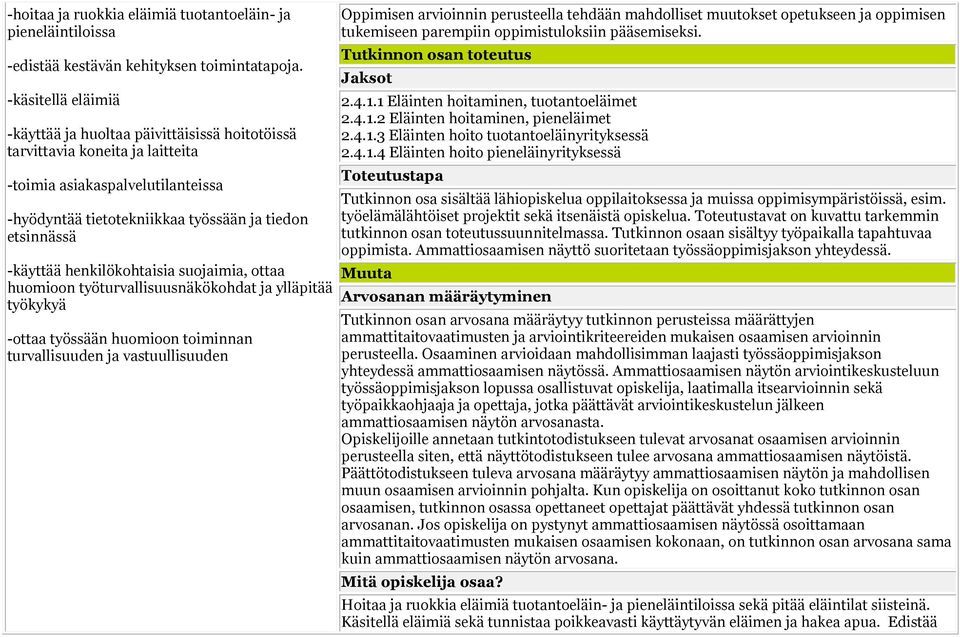 henkilökohtaisia suojaimia, ottaa huomioon työturvallisuusnäkökohdat ja ylläpitää työkykyä -ottaa työssään huomioon toiminnan turvallisuuden ja vastuullisuuden Oppimisen arvioinnin perusteella