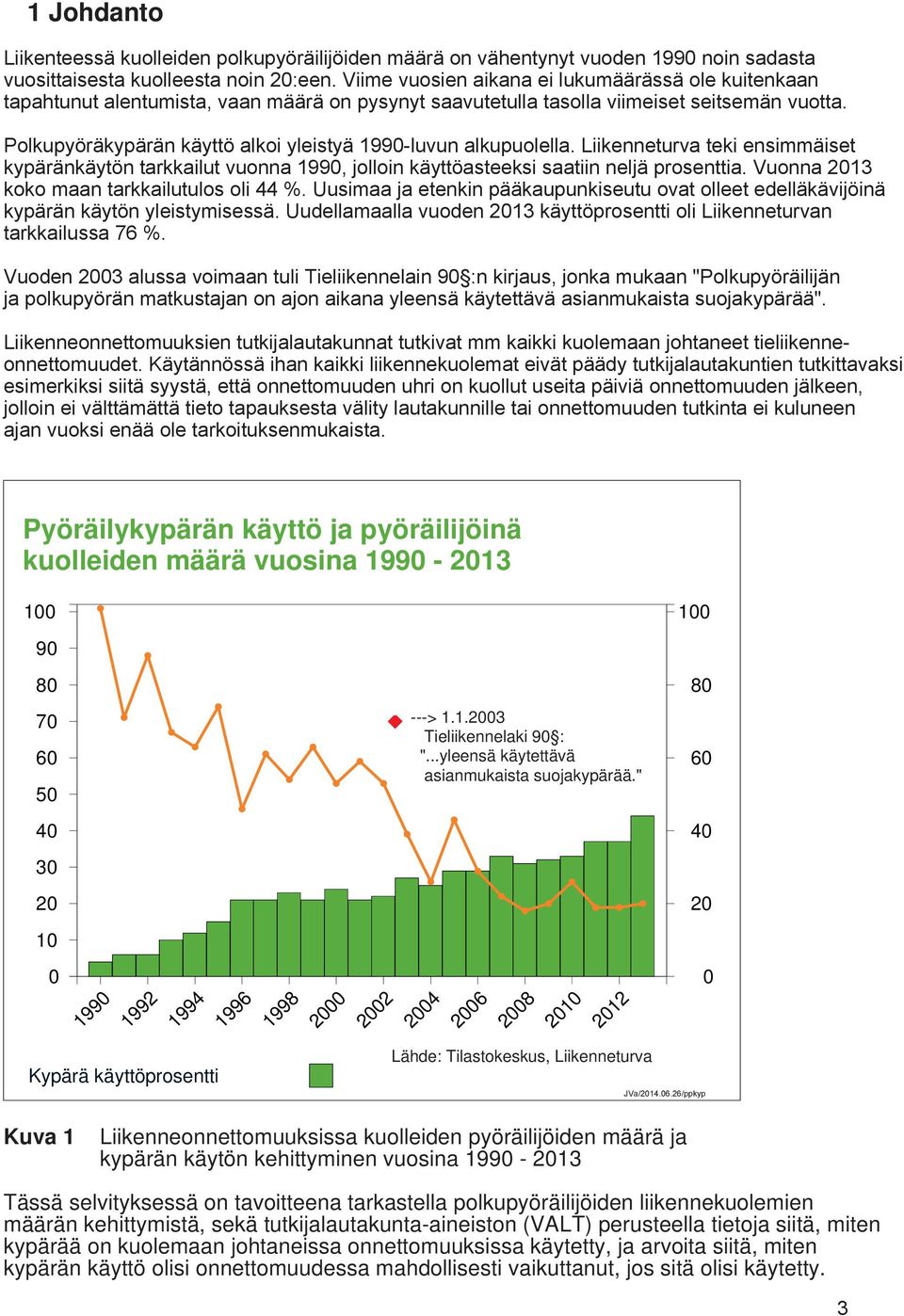 Polkupyöräkypärän käyttö alkoi yleistyä 1990-luvun alkupuolella. Liikenneturva teki ensimmäiset kypäränkäytön tarkkailut vuonna 1990, jolloin käyttöasteeksi saatiin neljä prosenttia.