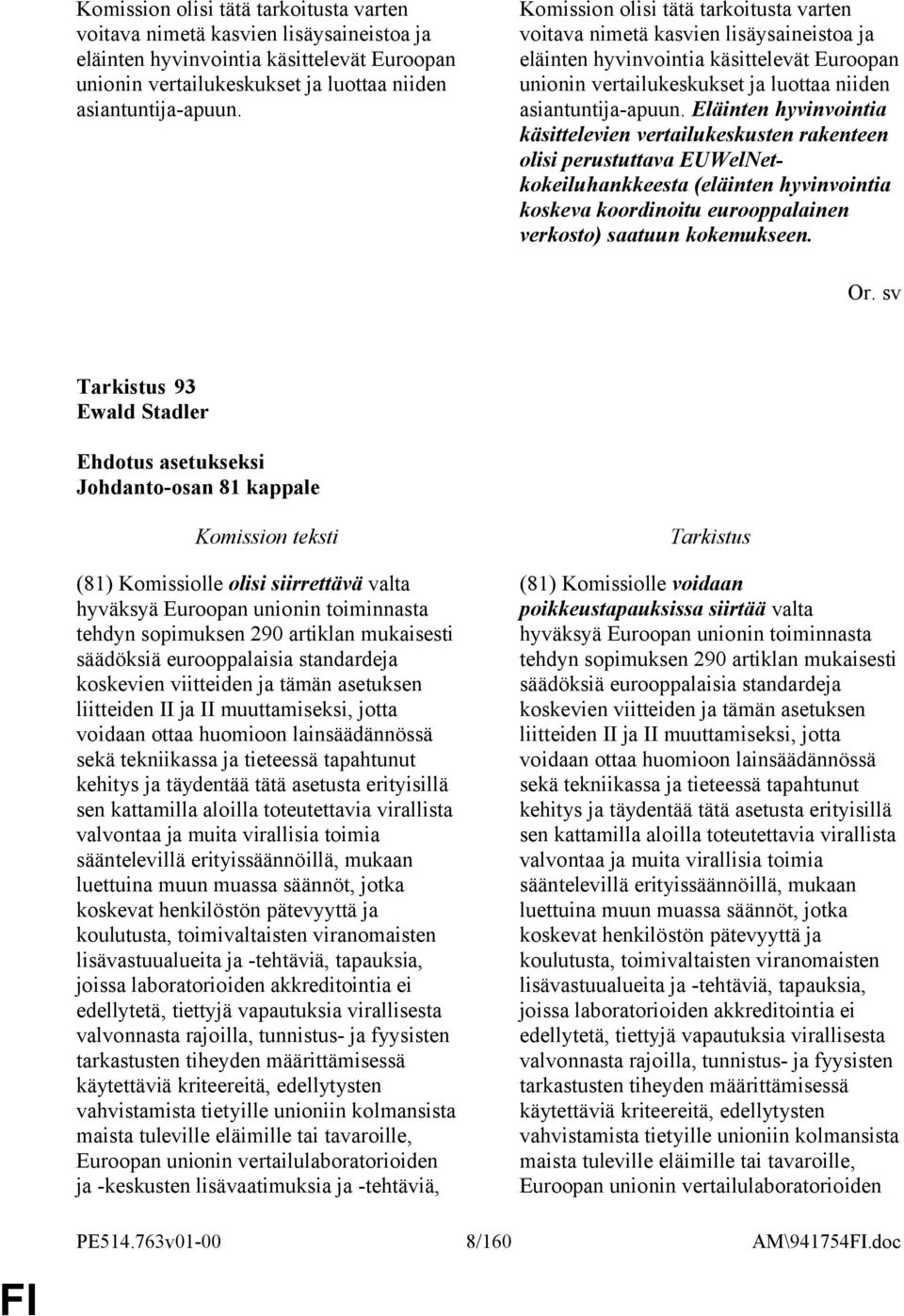 Or. sv 93 Ewald Stadler Johdanto-osan 81 kappale (81) Komissiolle olisi siirrettävä valta hyväksyä Euroopan unionin toiminnasta tehdyn sopimuksen 290 artiklan mukaisesti säädöksiä eurooppalaisia