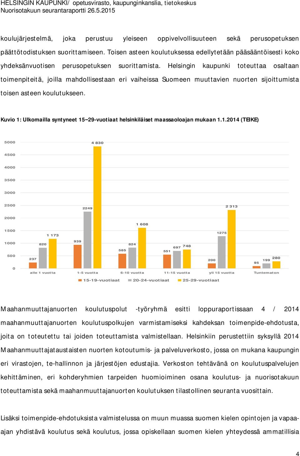 Helsingin kaupunki toteuttaa osaltaan toimenpiteitä, joilla mahdollisestaan eri vaiheissa Suomeen muuttavien nuorten sijoittumista toisen asteen koulutukseen.