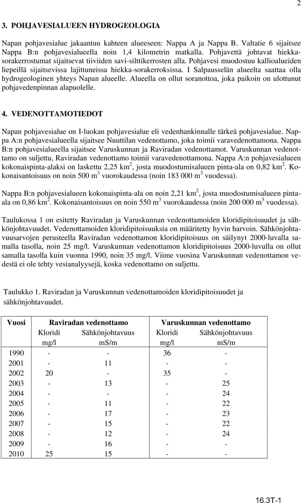 I Salpausselän alueelta saattaa olla hydrogeologinen yhteys Napan alueelle. Alueella on ollut soranottoa, joka paikoin on ulottunut pohjavedenpinnan alapuolelle. 4.