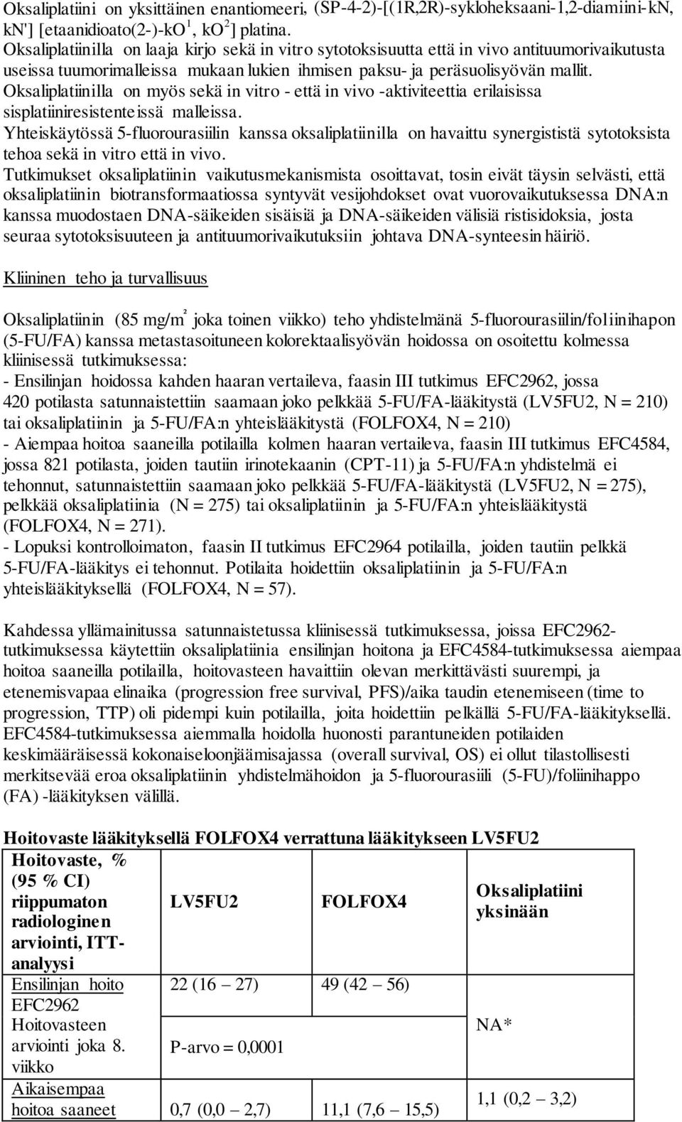 Oksaliplatiinilla on myös sekä in vitro - että in vivo -aktiviteettia erilaisissa sisplatiiniresistenteissä malleissa.