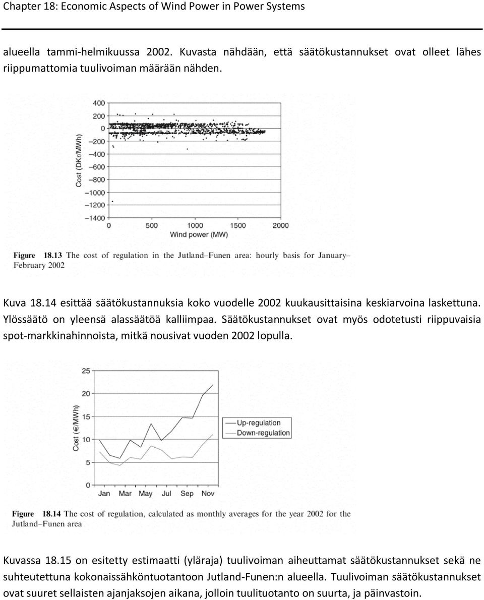 Säätökustannukset ovat myös odotetusti riippuvaisia spot-markkinahinnoista, mitkä nousivat vuoden 2002 lopulla. Kuvassa 18.