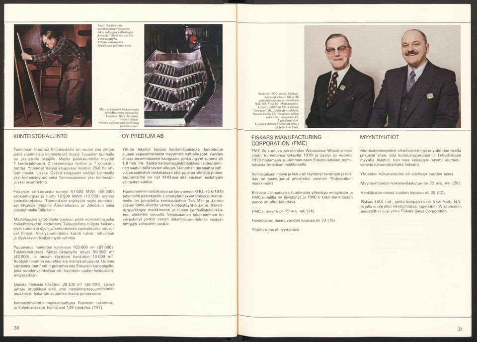 Vuonna 1979 saivat Keskus kauppakam arin 50 45 palvelusvuoden ansiomerkin Nils-Erik Fritz 50, Metsäosasto, Edvard Lehtinen 50 A rtturi Toivonen 50, Jo kioisten tehtaat, Kauko Kallio 45, Fiskarsin