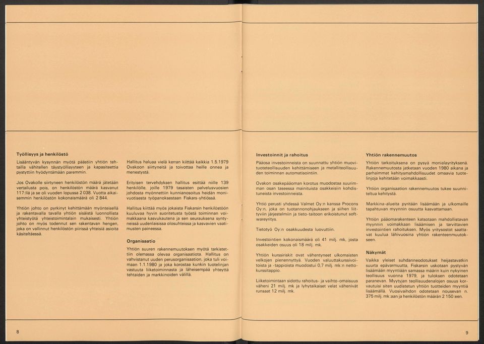 1 9 7 9 P ä ä o s a in v e s t o in n e is t a o n s u u n n a tt u y h t iö n m u o v i- Y h t iö n O vakoon t u o t e t e o llis u u d e n s iir t y n e it ä p y s t y t t iin h y ö d y n tä m ä ä