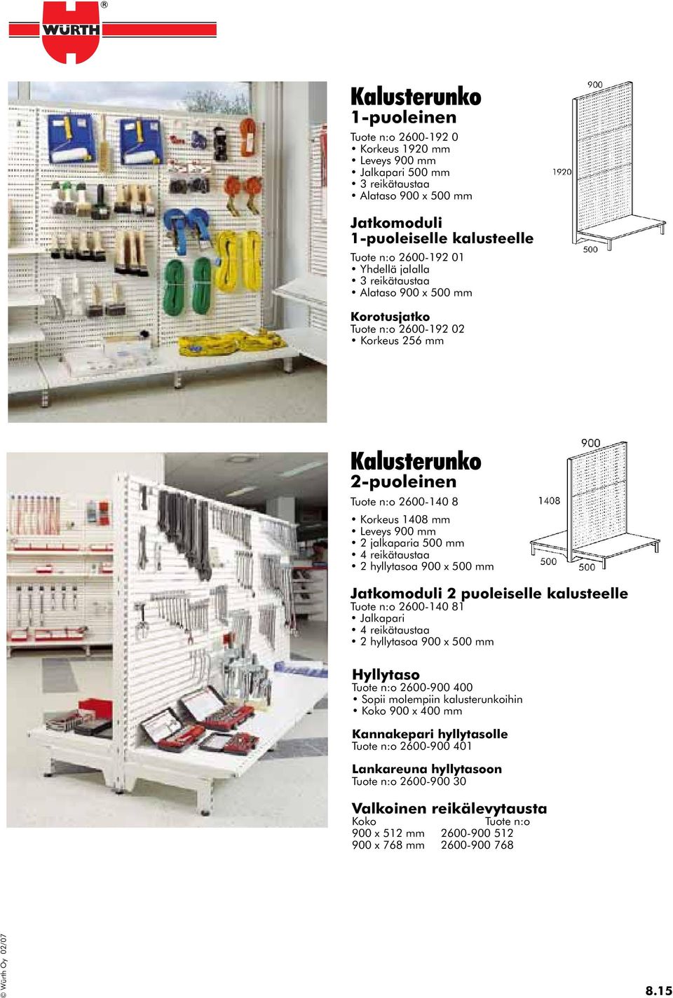 reikätaustaa 2 hyllytasoa 900 x 500 mm Jatkomoduli 2 puoleiselle kalusteelle Tuote n:o 2600-140 81 Jalkapari 4 reikätaustaa 2 hyllytasoa 900 x 500 mm Hyllytaso Tuote n:o 2600-900 400 Sopii molempiin