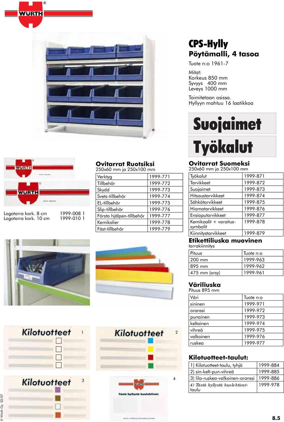 hjälpen-tillbehör 1999-777 Kemikalier 1999-778 Fäst-tillbehör 1999-779 Ovitarrat Suomeksi 250x60 mm ja 250x100 mm Työkalut 1999-871 Tarvikkeet 1999-872 Suojaimet 1999-873 Hitsaustarvikkeet 1999-874