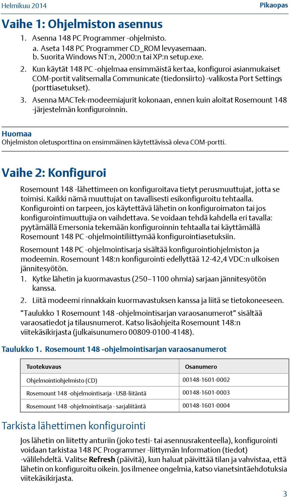 Asenna MACTek-modeemiajurit kokonaan, ennen kuin aloitat Rosemount 148 -järjestelmän konfiguroinnin. Huomaa Ohjelmiston oletusporttina on ensimmäinen käytettävissä oleva COM-portti.