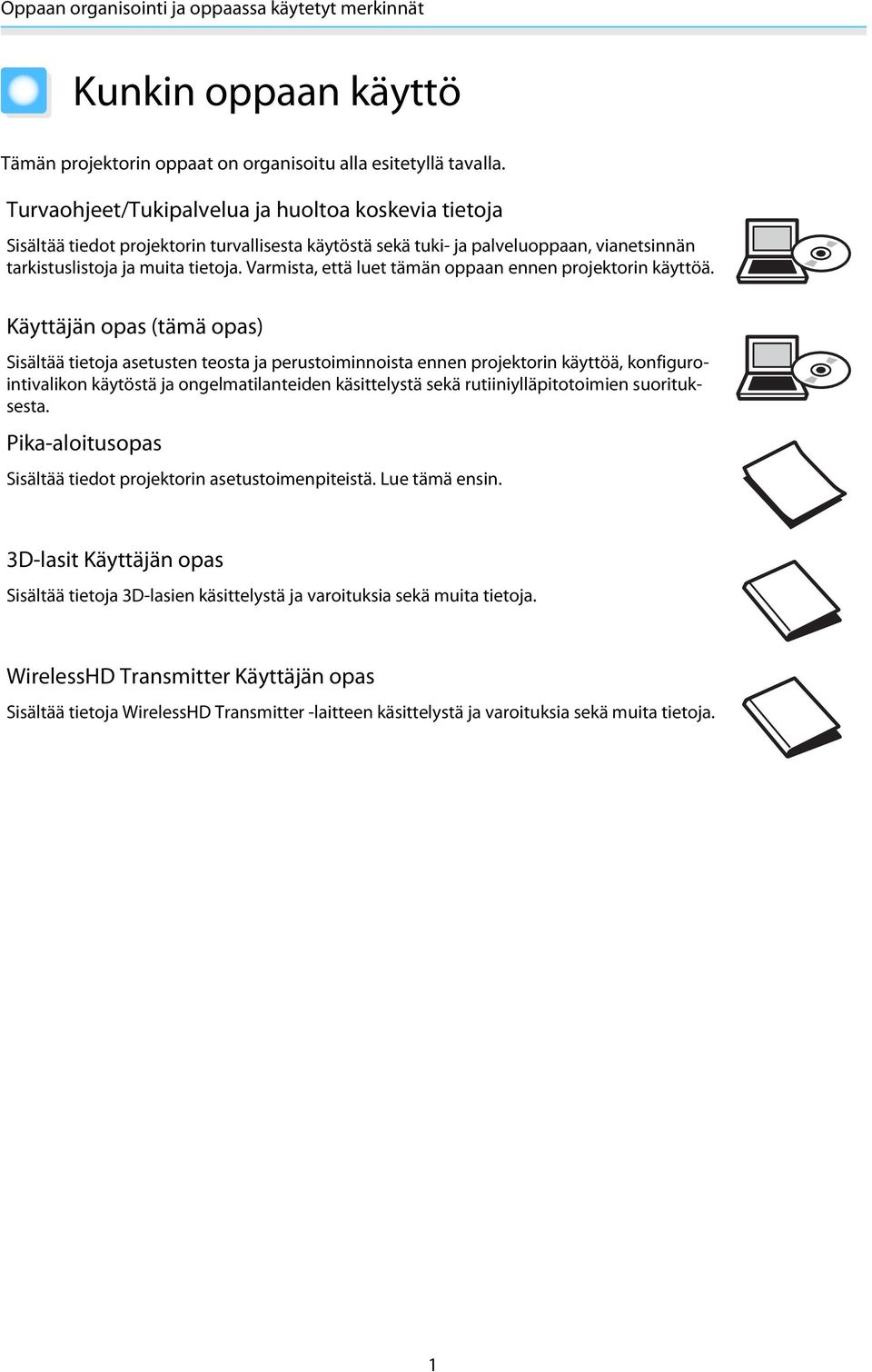 Varmista, että luet tämän oppaan ennen projektorin käyttöä.