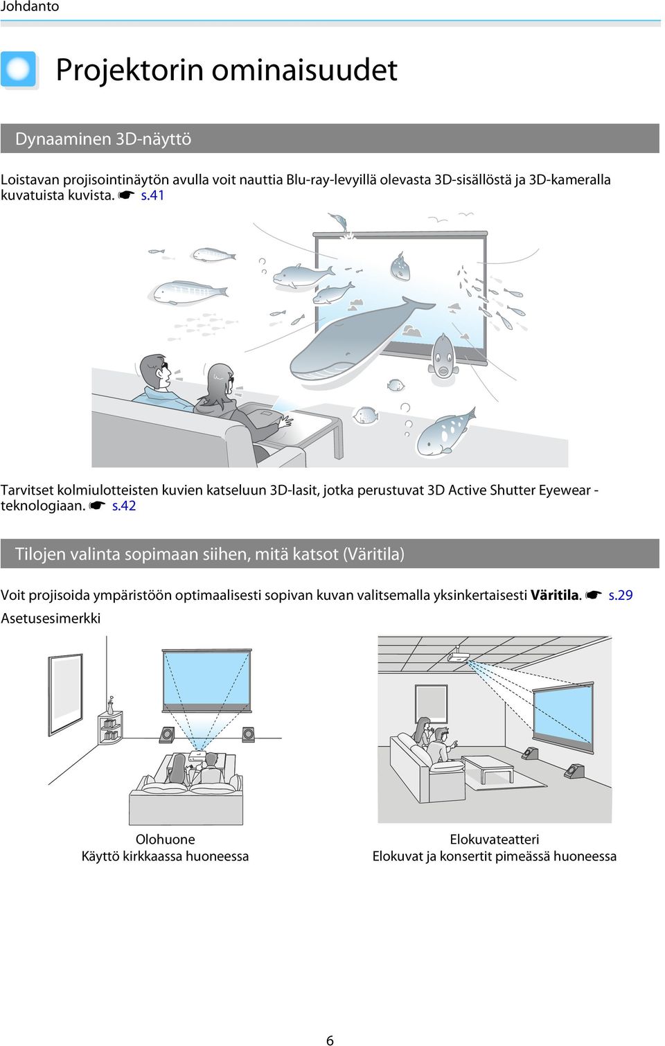 41 Tarvitset kolmiulotteisten kuvien katseluun 3D-lasit, jotka perustuvat 3D Ative Shutter Eyewear - teknologiaan. s s.
