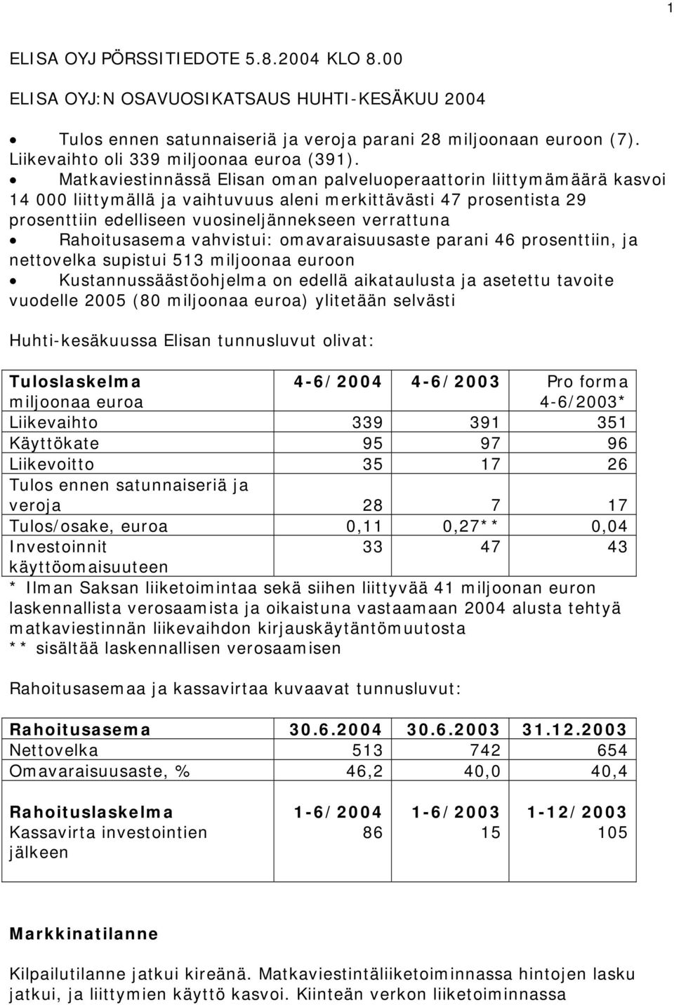 Matkaviestinnässä Elisan oman palveluoperaattorin liittymämäärä kasvoi 14 000 liittymällä ja vaihtuvuus aleni merkittävästi 47 prosentista 29 prosenttiin edelliseen vuosineljännekseen verrattuna