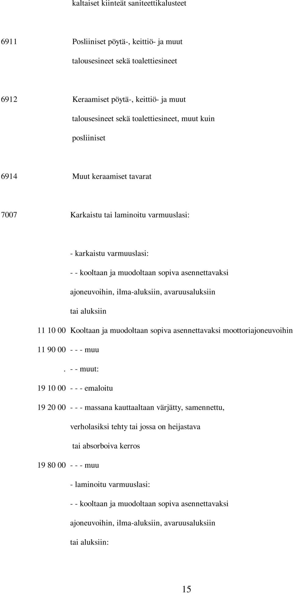 avaruusaluksiin tai aluksiin 11 10 00 Kooltaan ja muodoltaan sopiva asennettavaksi moottoriajoneuvoihin 119000 ---muu.