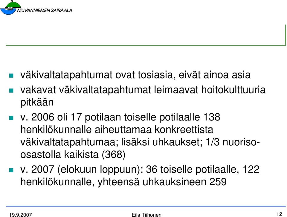 2006 oli 17 potilaan toiselle potilaalle 138 henkilökunnalle aiheuttamaa konkreettista