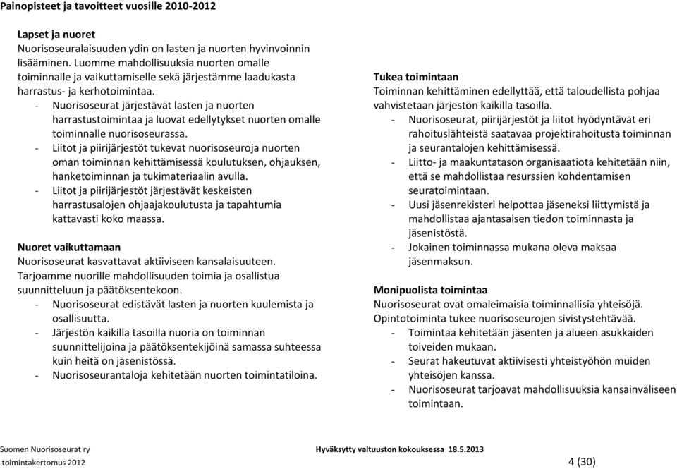 - Nuorisoseurat järjestävät lasten ja nuorten harrastustoimintaa ja luovat edellytykset nuorten omalle toiminnalle nuorisoseurassa.