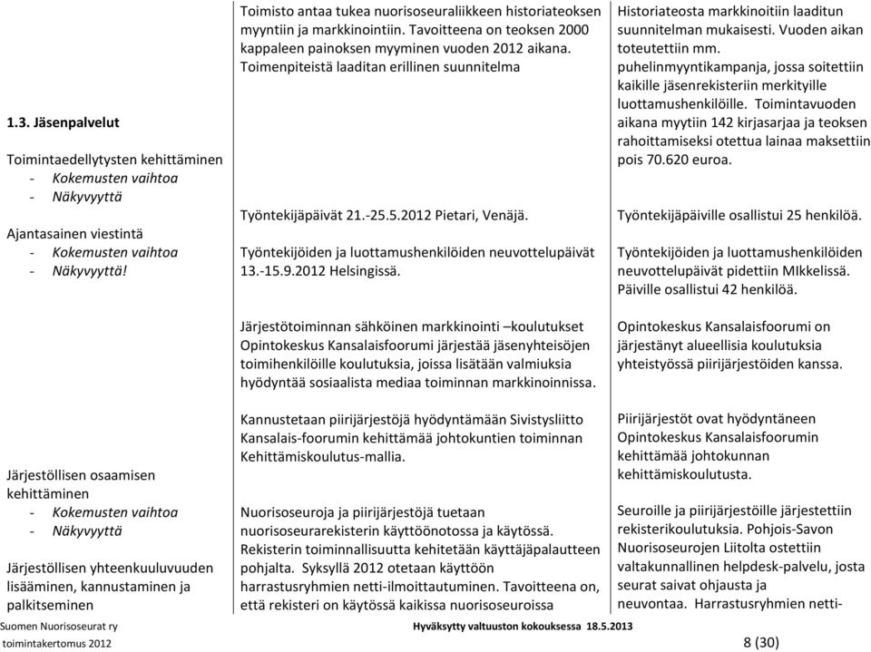 Toimenpiteistä laaditan erillinen suunnitelma Työntekijäpäivät 21.-25.5.2012 Pietari, Venäjä. Työntekijöiden ja luottamushenkilöiden neuvottelupäivät 13.-15.9.2012 Helsingissä.