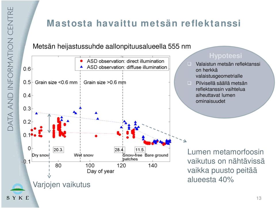 Pilvisellä säällä metsän reflektanssin vaihtelua aiheuttavat lumen ominaisuudet