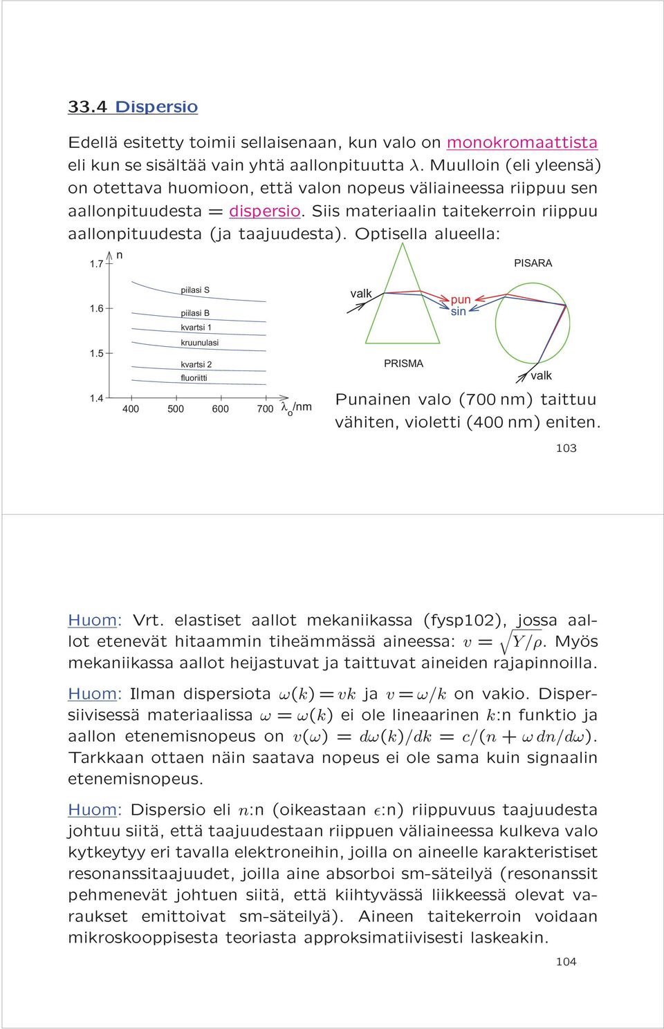 Optisella alueella: 1.7 n PISARA 1.6 piilasi S piilasi B valk pun sin kvartsi 1 1.5 kruunulasi kvartsi 2 fluoriitti PRISMA valk 1.