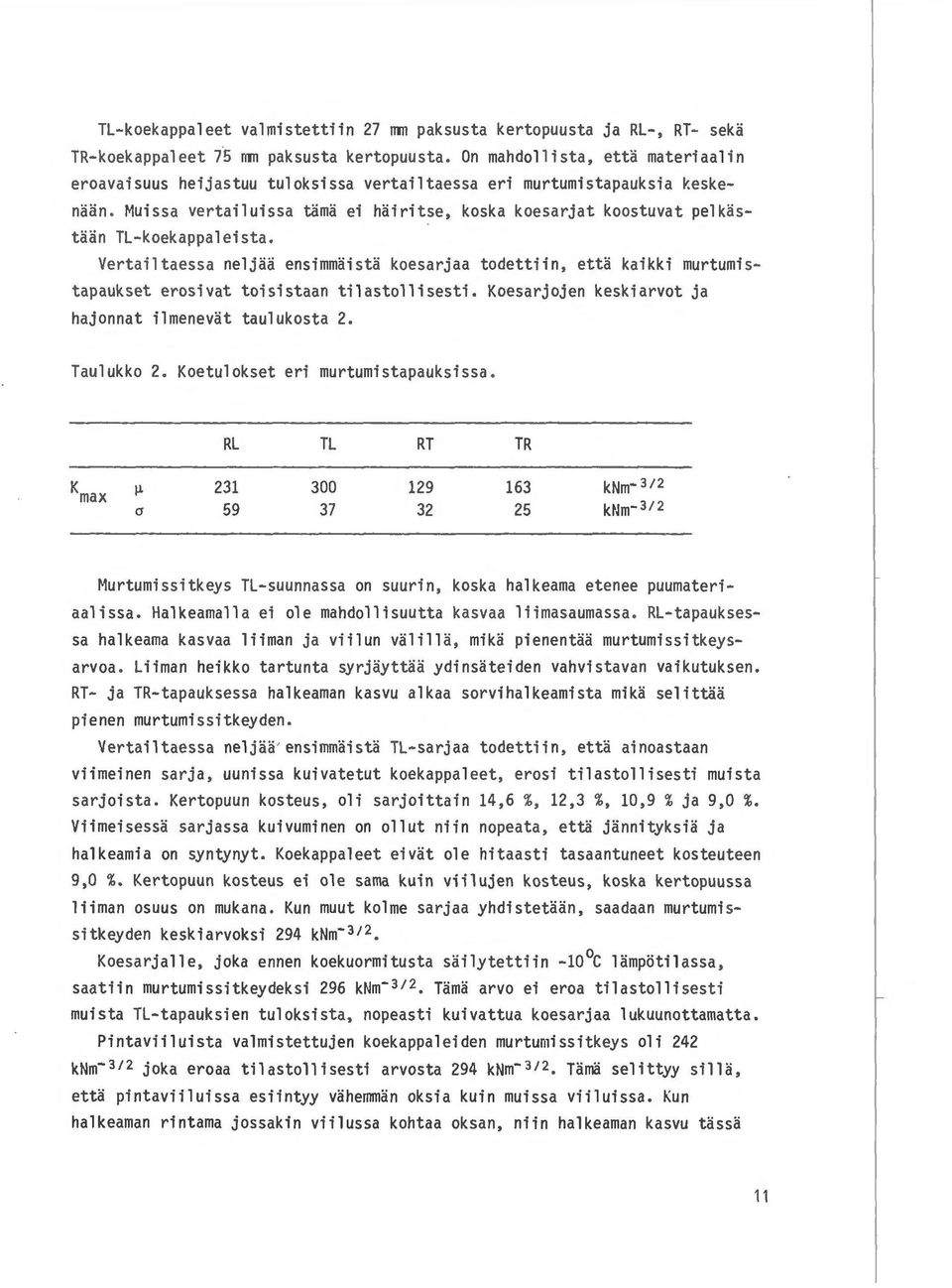 Muissa vertailuissa tama ei hairitse, koska koesarjat koostuvat pelkastaan TL- koekappaleista.