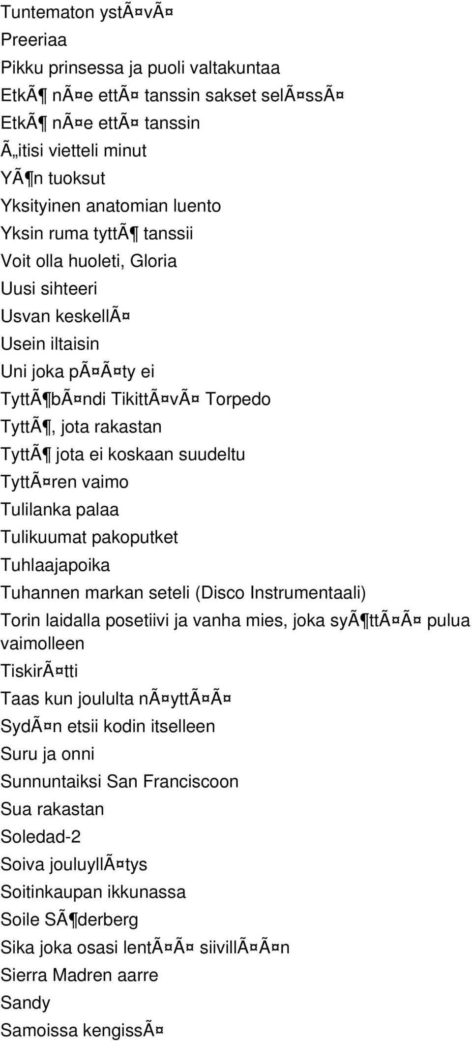 ren vaimo Tulilanka palaa Tulikuumat pakoputket Tuhlaajapoika Tuhannen markan seteli (Disco Instrumentaali) Torin laidalla posetiivi ja vanha mies, joka syã ttã Ã pulua vaimolleen TiskirÃ tti Taas