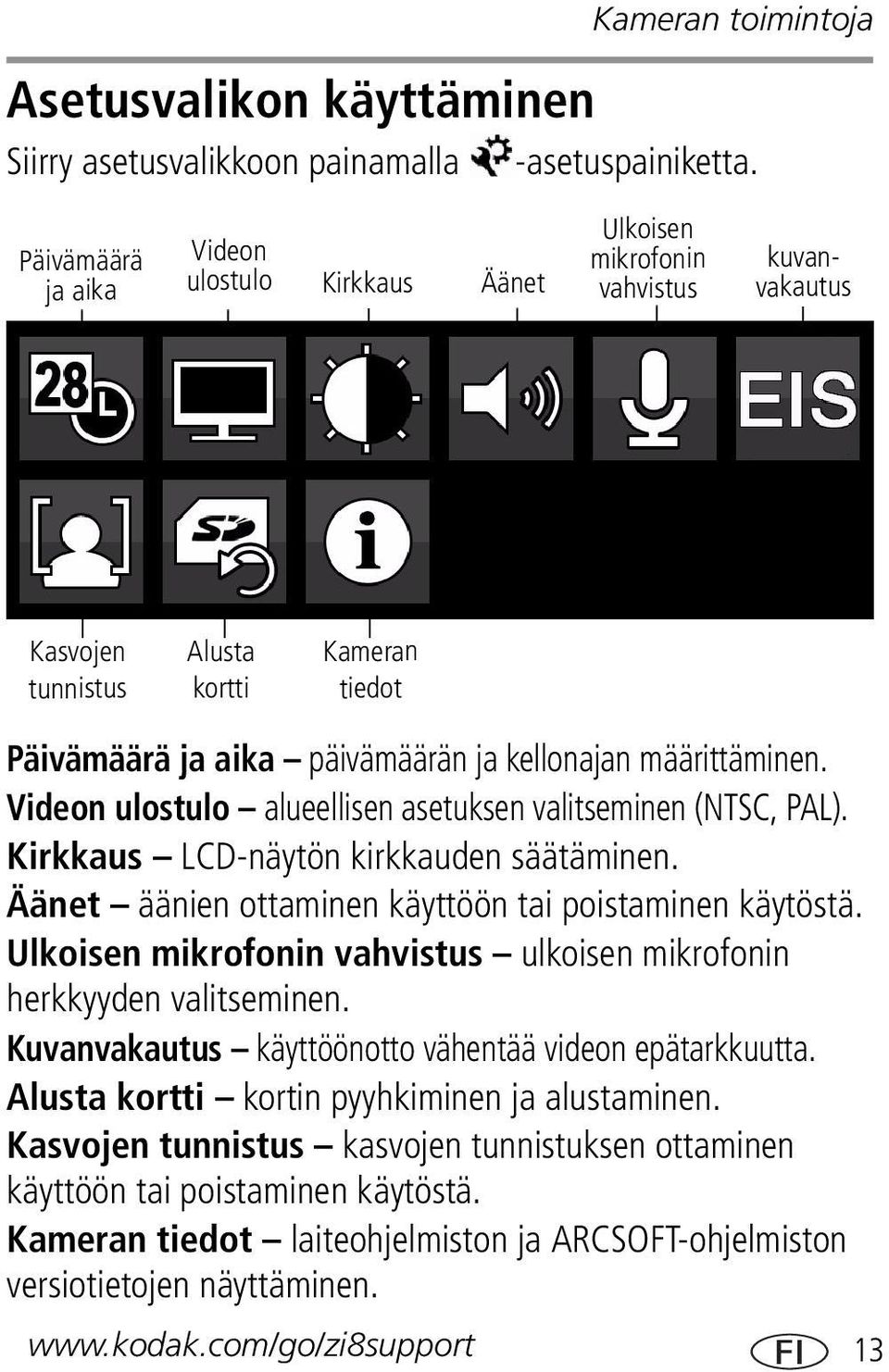 määrittäminen. Videon ulostulo alueellisen asetuksen valitseminen (NTSC, PAL). Kirkkaus LCD-näytön kirkkauden säätäminen. Äänet äänien ottaminen käyttöön tai poistaminen käytöstä.