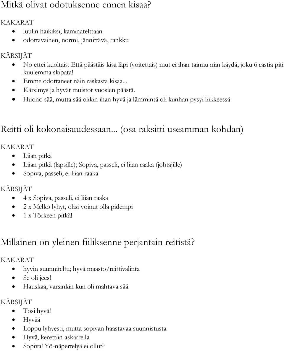 Huono sää, mutta sää olikin ihan hyvä ja lämmintä oli kunhan pysyi liikkeessä. Reitti oli kokonaisuudessaan.