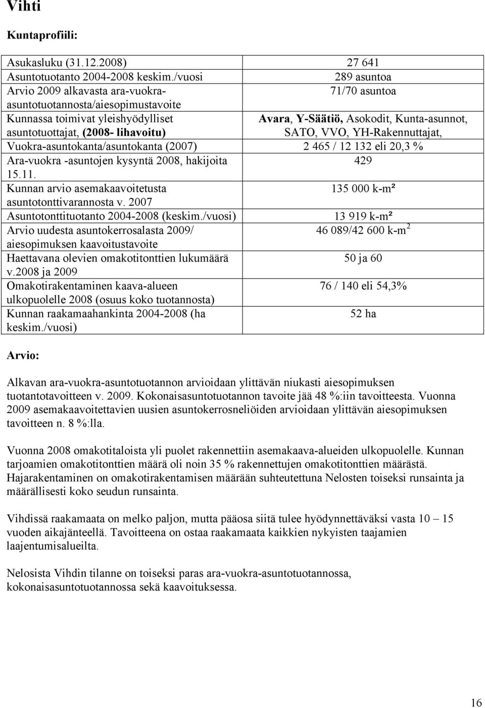 kysyntä 2008, hakijoita 429 135 000 k-m² 13 919 k-m² 46 089/42 600 k-m 2 50 ja 60 76 / 140 eli 54,3% 52 ha Alkavan ara-vuokra-asuntotuotannon arvioidaan ylittävän niukasti aiesopimuksen