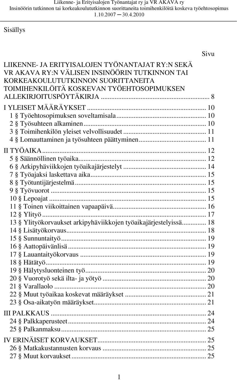 .. 11 4 Lomauttaminen ja työsuhteen päättyminen... 11 II TYÖAIKA... 12 5 Säännöllinen työaika... 12 6 Arkipyhäviikkojen työaikajärjestelyt... 14 7 Työajaksi laskettava aika... 15 8 Työtuntijärjestelmä.