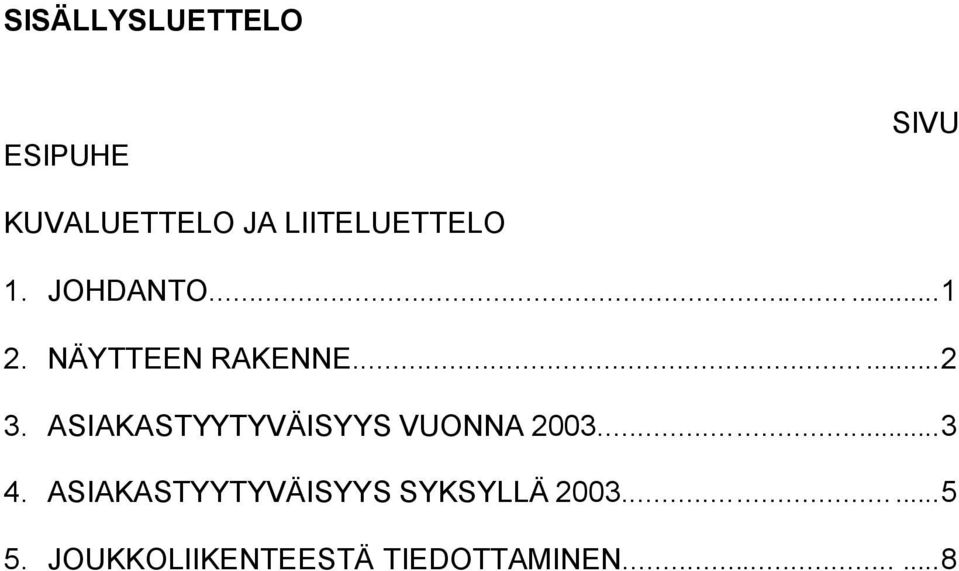 ASIAKASTYYTYVÄISYYS VUONNA 2003...3 4.