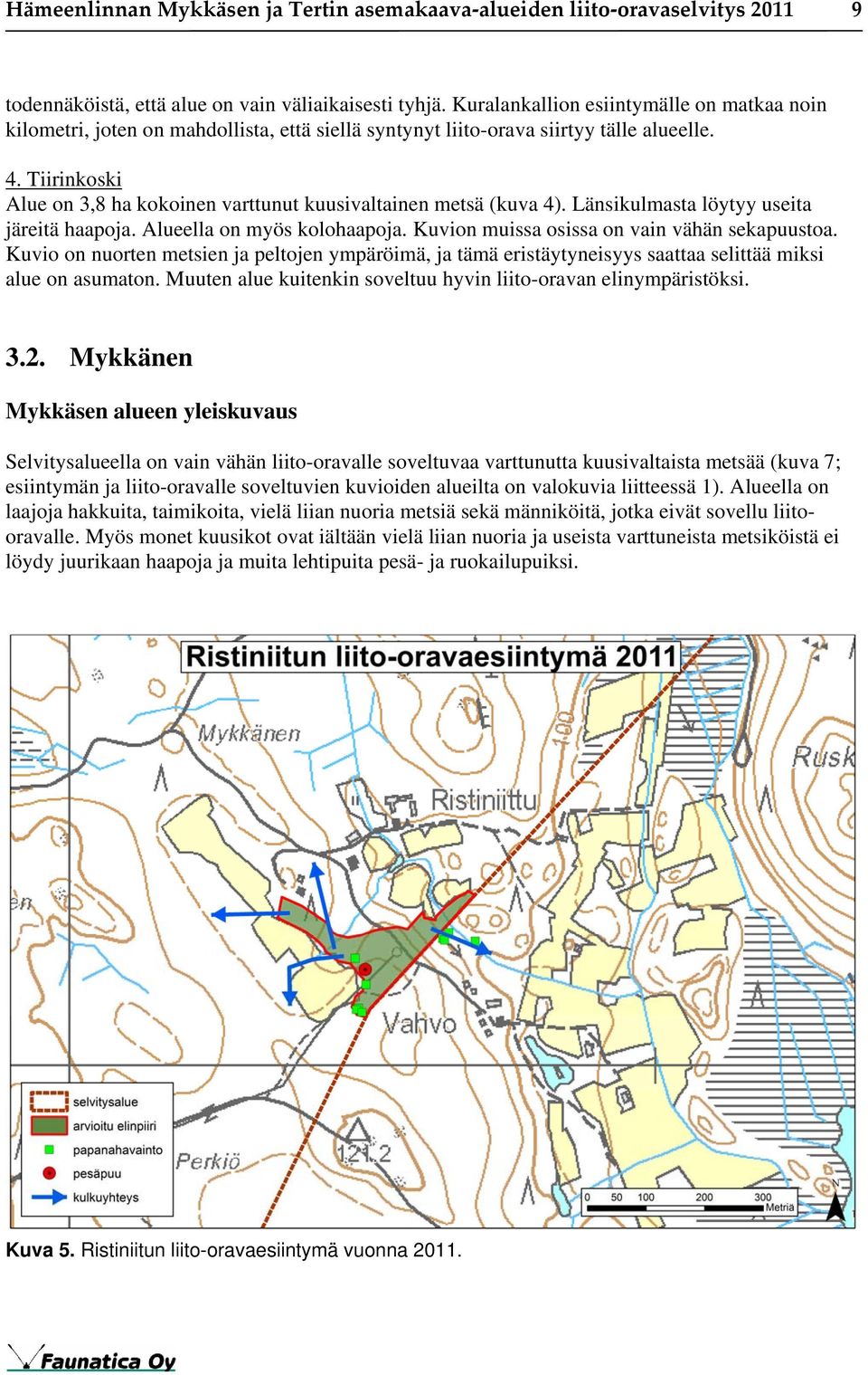 Tiirinkoski Alue on 3,8 ha kokoinen varttunut kuusivaltainen metsä (kuva 4). Länsikulmasta löytyy useita järeitä haapoja. Alueella on myös kolohaapoja. Kuvion muissa osissa on vain vähän sekapuustoa.