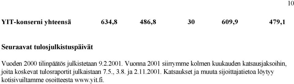 Vuonna 2001 siirrymme kolmen kuukauden katsausjaksoihin, joita koskevat