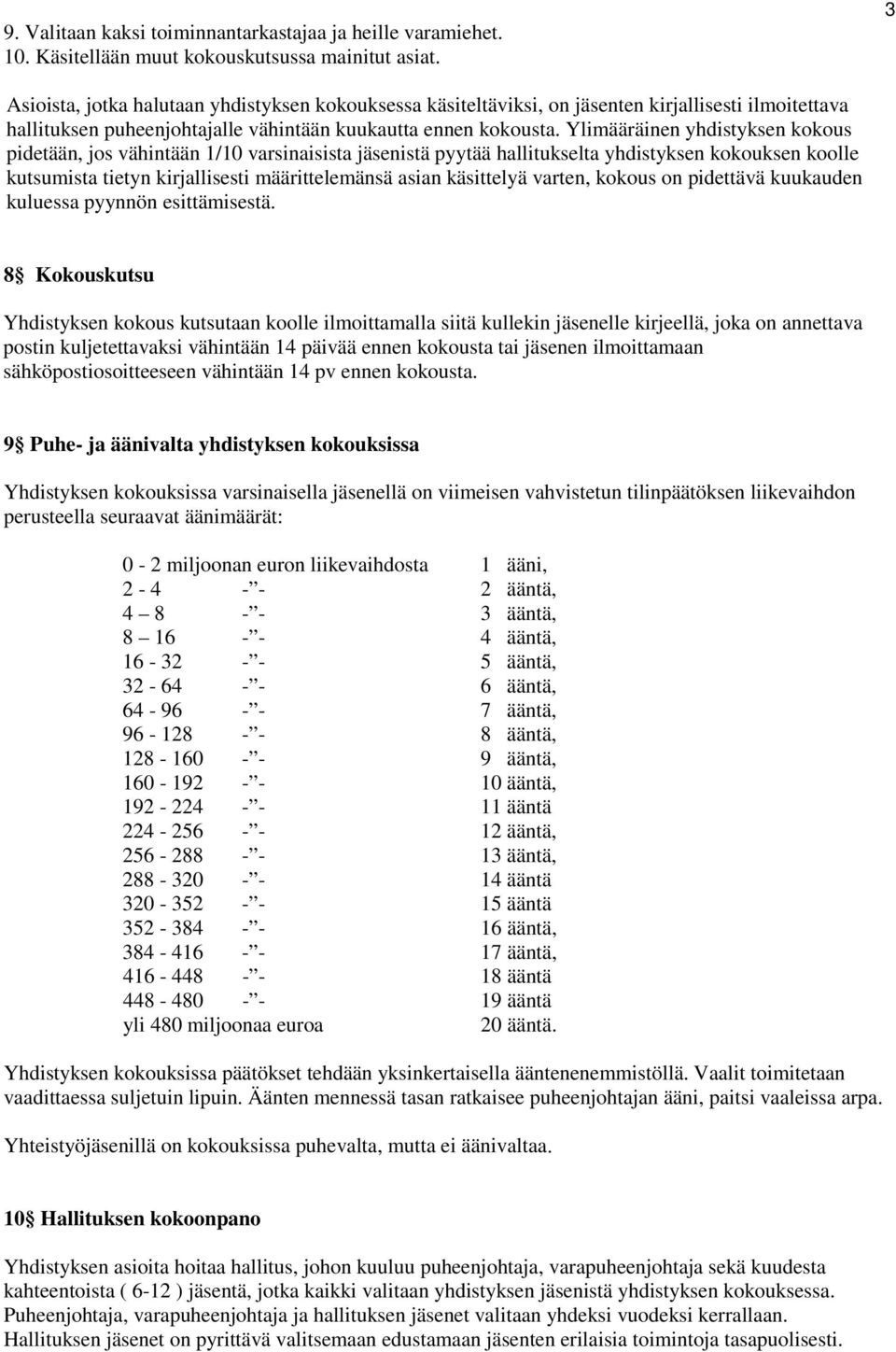 Ylimääräinen yhdistyksen kokous pidetään, jos vähintään 1/10 varsinaisista jäsenistä pyytää hallitukselta yhdistyksen kokouksen koolle kutsumista tietyn kirjallisesti määrittelemänsä asian käsittelyä