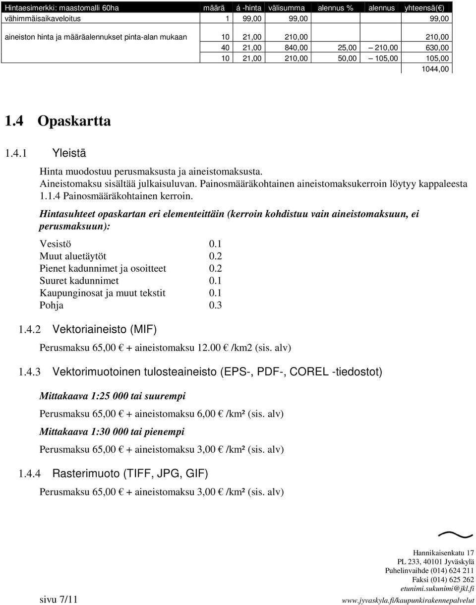 Aineistomaksu sisältää julkaisuluvan. Painosmääräkohtainen aineistomaksukerroin löytyy kappaleesta 1.1.4 Painosmääräkohtainen kerroin.