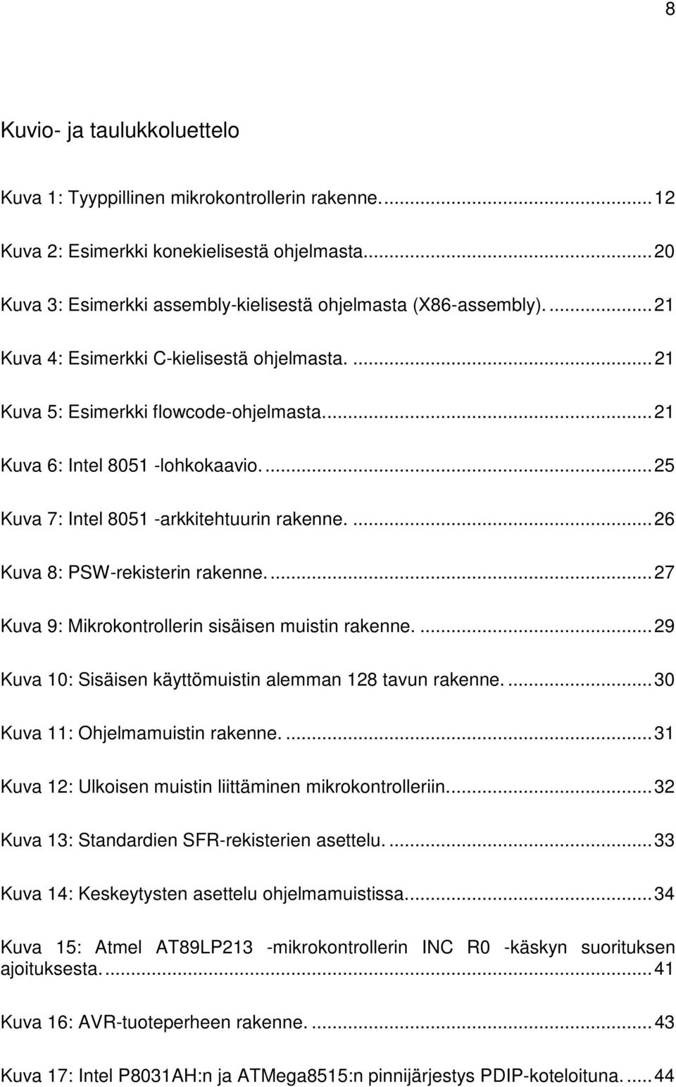 ... 26 Kuva 8: PSW-rekisterin rakenne.... 27 Kuva 9: Mikrokontrollerin sisäisen muistin rakenne.... 29 Kuva 10: Sisäisen käyttömuistin alemman 128 tavun rakenne.... 30 Kuva 11: Ohjelmamuistin rakenne.