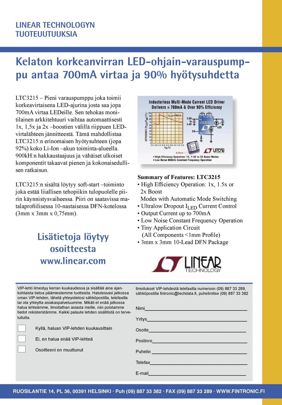 Tämä mahdollistaa LTC3215:n erinomaisen hyötysuhteen (jopa 92%) koko Li-Ion akun toiminta-alueella.