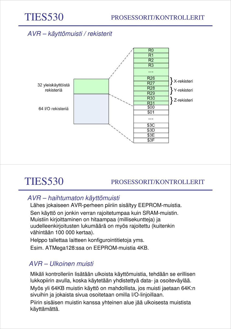 Muistiin kirjoittaminen on hitaampaa (millisekuntteja) ja uudelleenkirjoitusten lukumäärä on myös rajoitettu (kuitenkin vähintään 100 000 kertaa). Helppo tallettaa laitteen konfigurointitietoja yms.