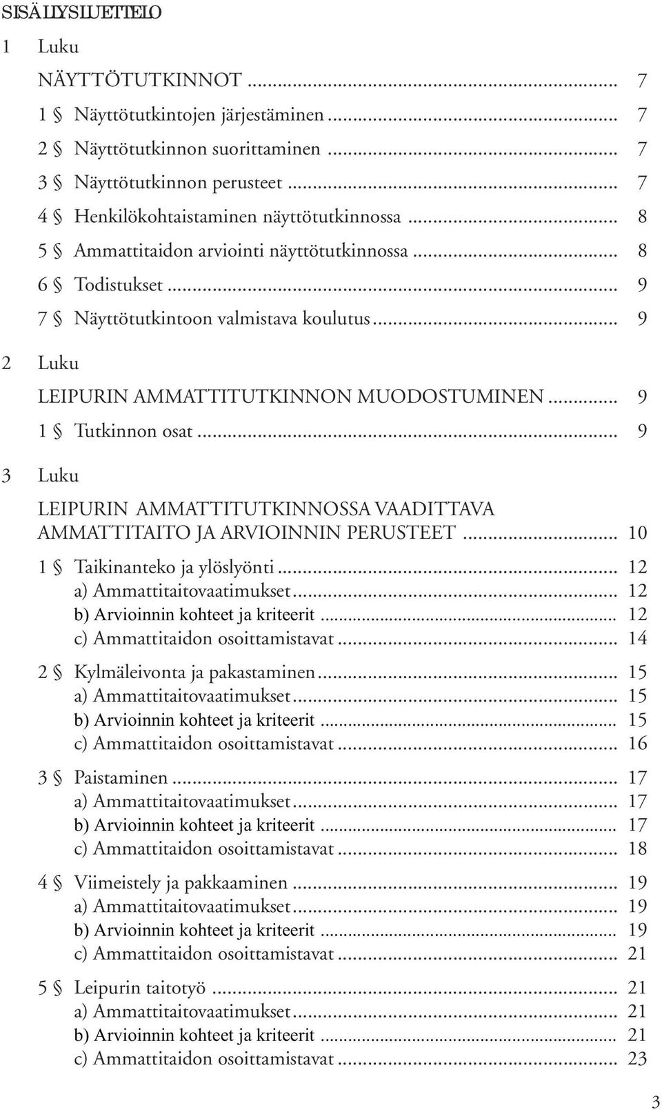 .. 9 3 Luku LEIPURIN AMMATTITUTKINNOSSA VAADITTAVA AMMATTITAITO JA ARVIOINNIN PERUSTEET... 10 1 Taikinanteko ja ylöslyönti... 12 a) Ammattitaitovaatimukset... 12 b) Arvioinnin kohteet ja kriteerit.