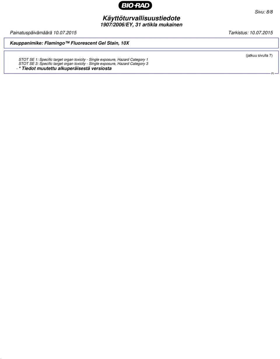 target organ toxicity - Single exposure, Hazard Category