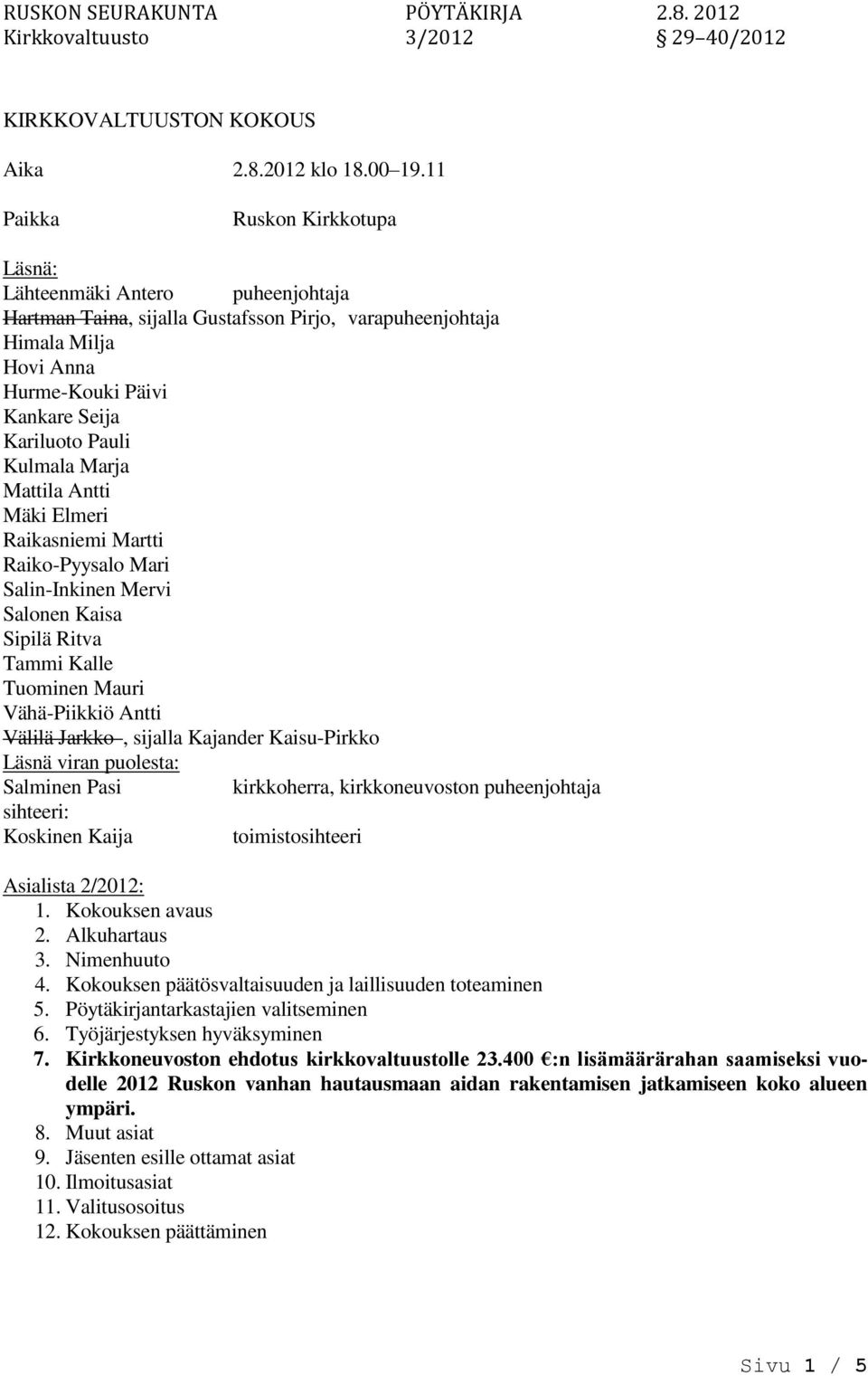 Kulmala Marja Mattila Antti Mäki Elmeri Raikasniemi Martti Raiko-Pyysalo Mari Salin-Inkinen Mervi Salonen Kaisa Sipilä Ritva Tammi Kalle Tuominen Mauri Vähä-Piikkiö Antti Välilä Jarkko, sijalla