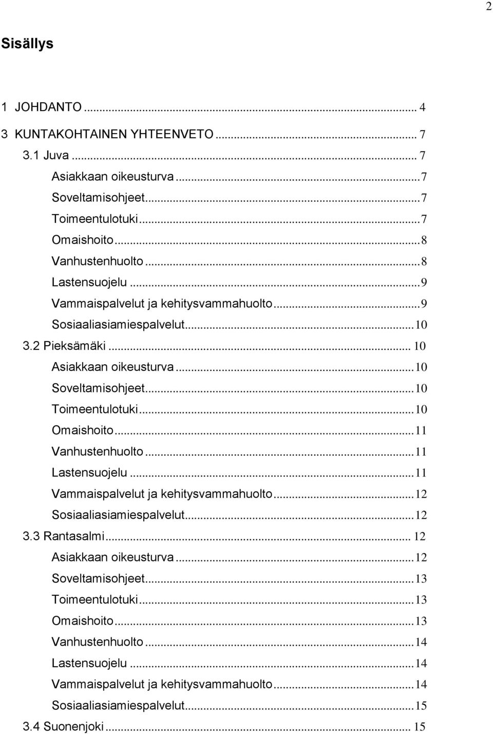 .. 10 Omaishoito... 11 Vanhustenhuolto... 11 Lastensuojelu... 11 Vammaispalvelut ja kehitysvammahuolto... 12 Sosiaaliasiamiespalvelut... 12 3.3 Rantasalmi... 12 Asiakkaan oikeusturva.