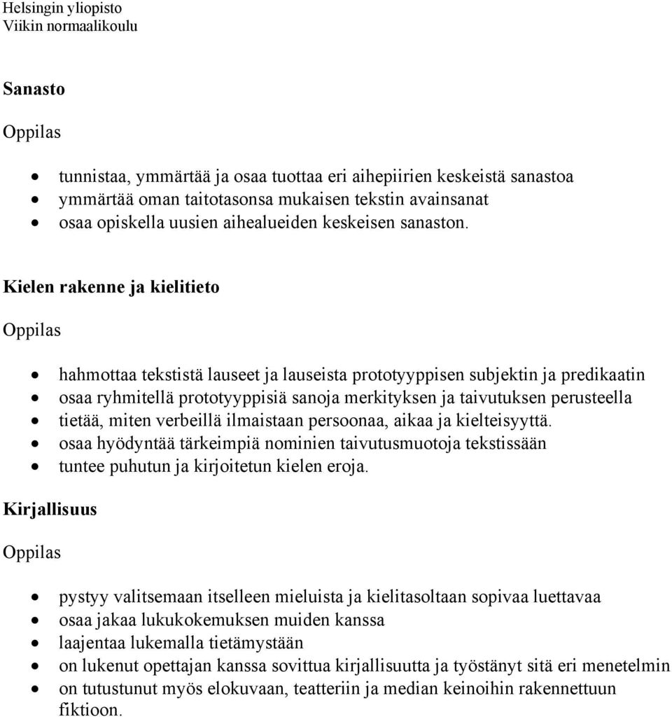 miten verbeillä ilmaistaan persoonaa, aikaa ja kielteisyyttä. osaa hyödyntää tärkeimpiä nominien taivutusmuotoja tekstissään tuntee puhutun ja kirjoitetun kielen eroja.