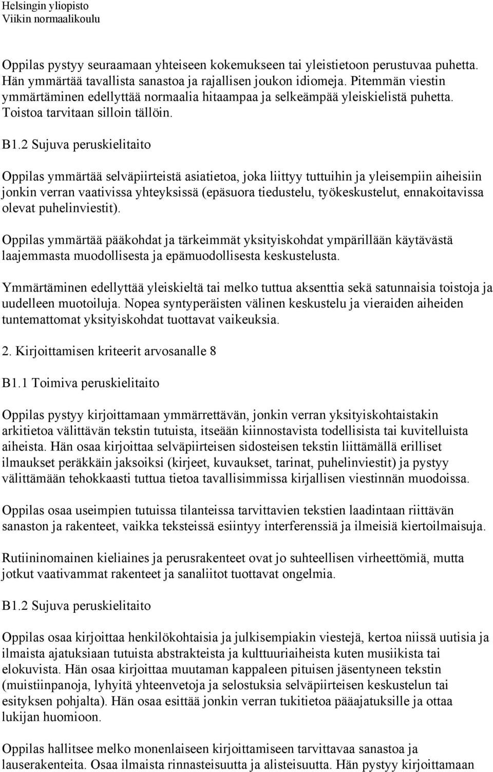 2 Sujuva peruskielitaito ymmärtää selväpiirteistä asiatietoa, joka liittyy tuttuihin ja yleisempiin aiheisiin jonkin verran vaativissa yhteyksissä (epäsuora tiedustelu, työkeskustelut, ennakoitavissa