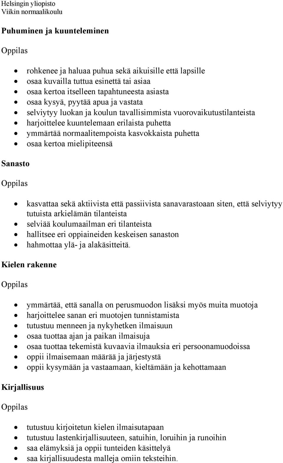 Sanasto kasvattaa sekä aktiivista että passiivista sanavarastoaan siten, että selviytyy tutuista arkielämän tilanteista selviää koulumaailman eri tilanteista hallitsee eri oppiaineiden keskeisen