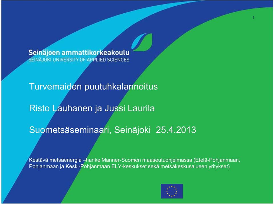 2013 Kestävä metsäenergia hanke Manner-Suomen maaseutuohjelmassa