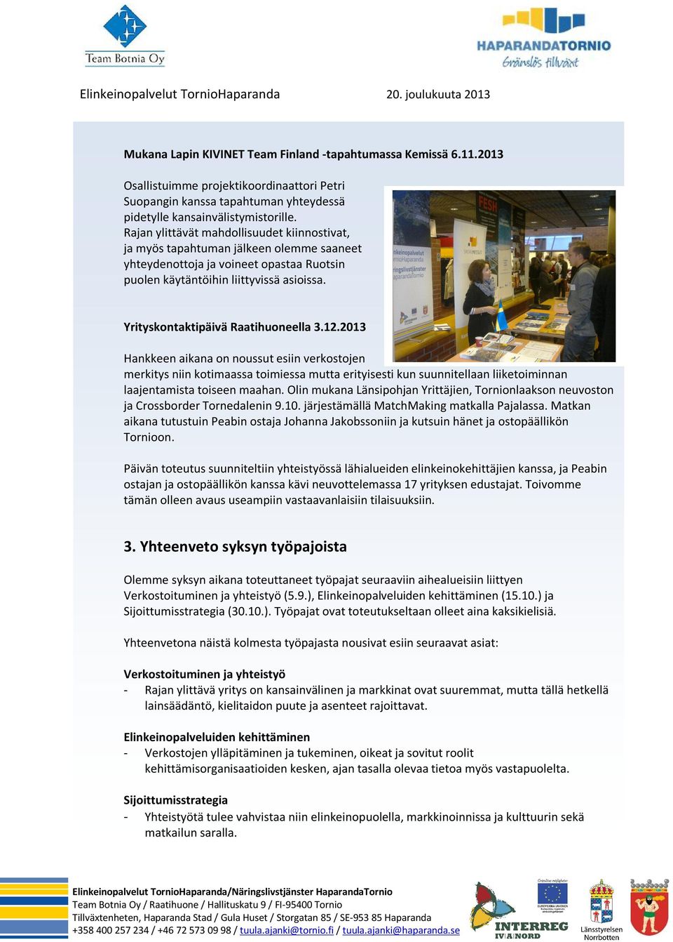 Yrityskontaktipäivä Raatihuoneella 3.12.