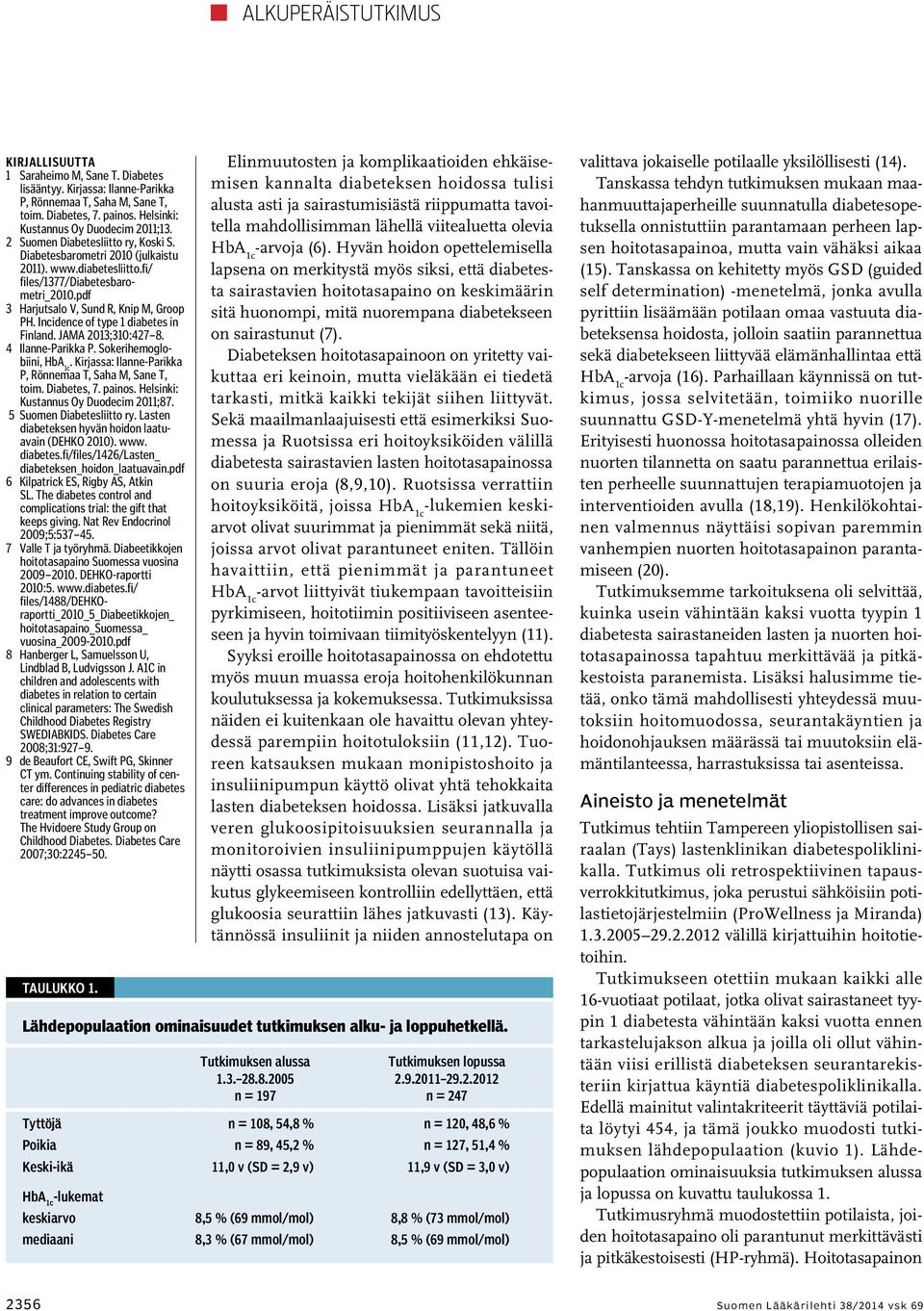 Incidence of type 1 diabetes in Finland. JAMA 2013;310:427 8. 4 Ilanne-Parikka P. Sokerihemoglobiini,. Kirjassa: Ilanne-Parikka P, Rönnemaa T, Saha M, Sane T, toim. Diabetes, 7. painos.