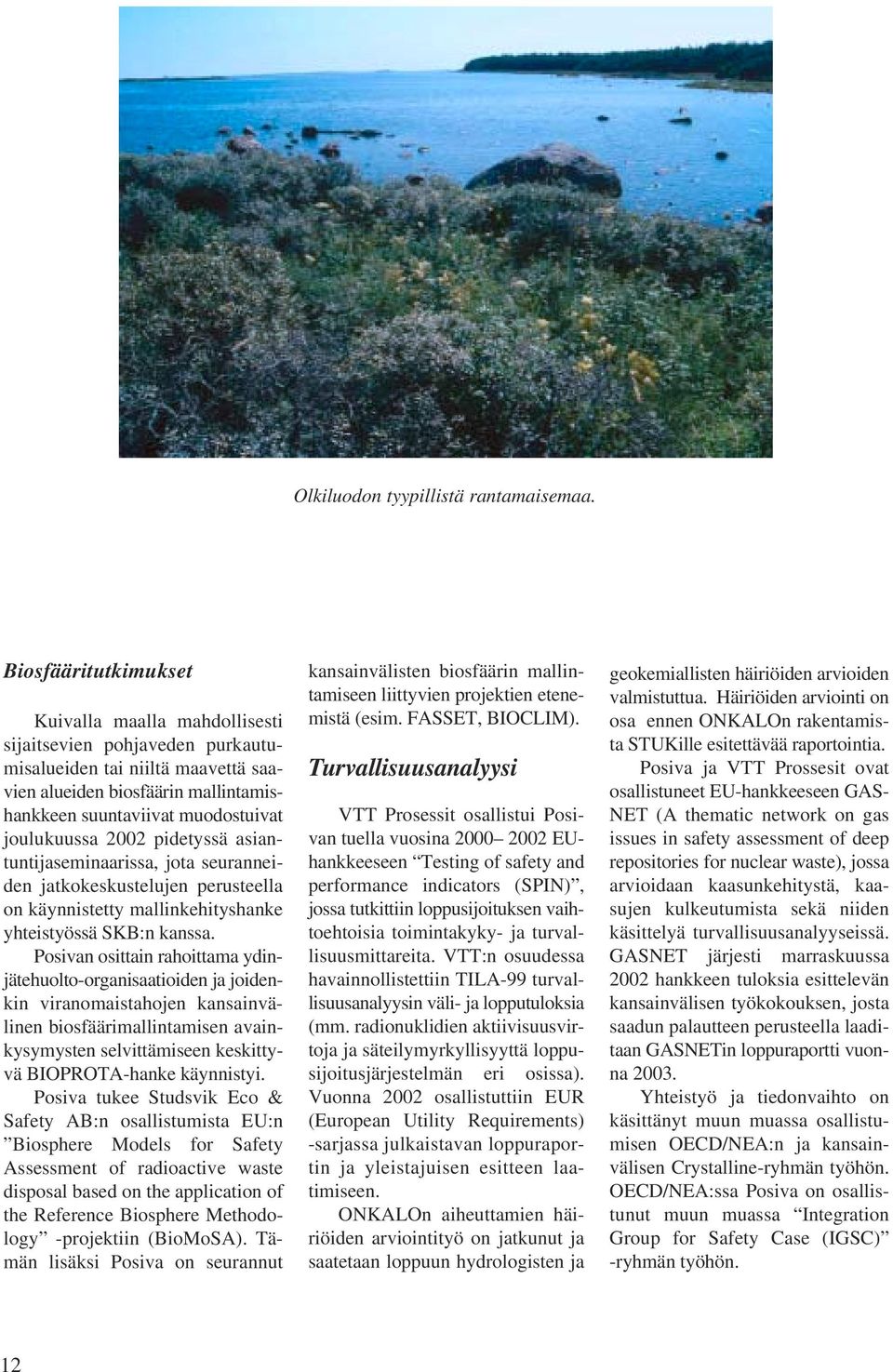 joulukuussa 2002 pidetyssä asiantuntijaseminaarissa, jota seuranneiden jatkokeskustelujen perusteella on käynnistetty mallinkehityshanke yhteistyössä SKB:n kanssa.