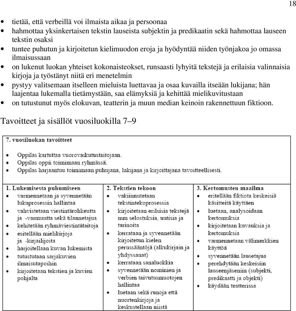 erilaisia valinnaisia kirjoja ja työstänyt niitä eri menetelmin pystyy valitsemaan itselleen mieluista luettavaa ja osaa kuvailla itseään lukijana; hän laajentaa lukemalla