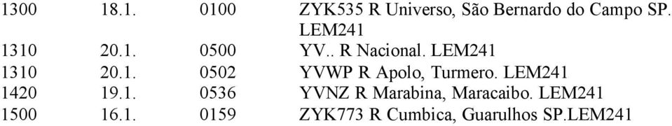 LEM241 1420 19.1. 0536 YVNZ R Marabina, Maracaibo.