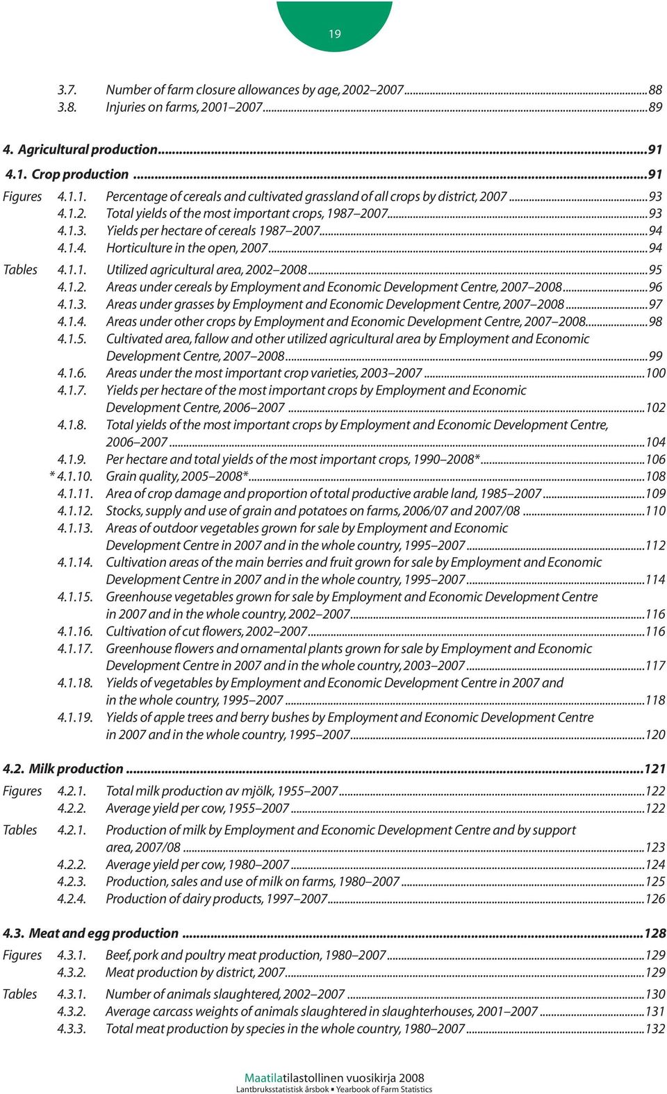 ..95 4.1.2. Areas under cereals by Employment and Economic Development Centre, 2007 2008...96 4.1.3. Areas under grasses by Employment and Economic Development Centre, 2007 2008...97 4.1.4. Areas under other crops by Employment and Economic Development Centre, 2007 2008.