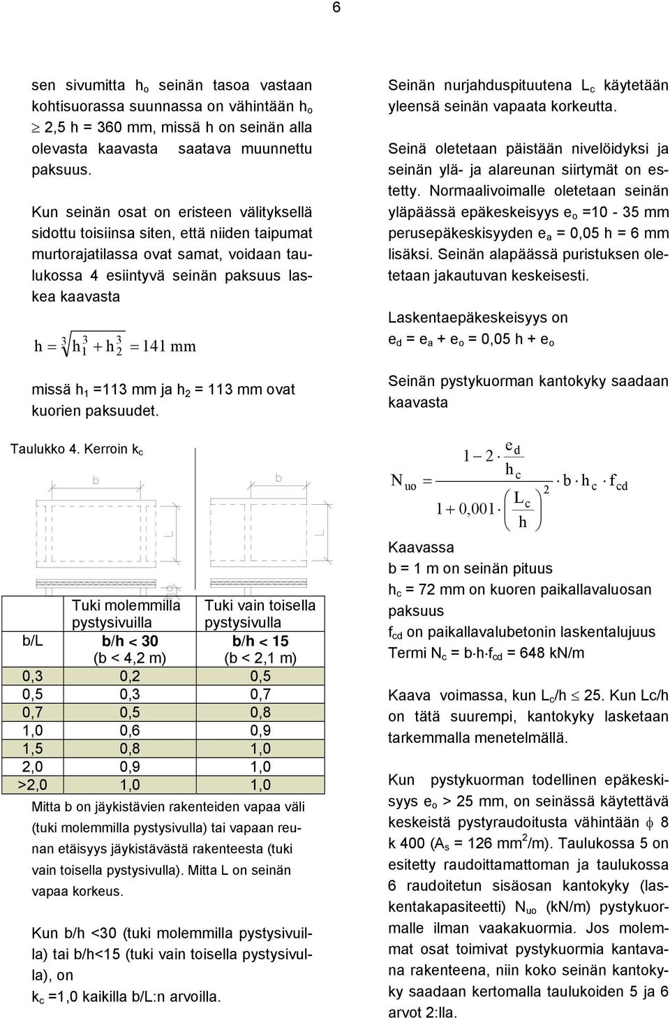 141 mm missä h 1 =113 mm ja h 2 = 113 mm ovat kuorien paksuudet. Taulukko 4.